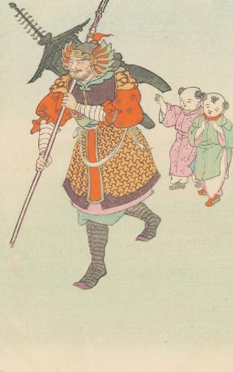 Bishamonten and Chinese Children, from an unidentified series of the Seven Gods of Good Fortune