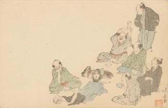 Men Eating and Relaxing, based on an unidentified design by Hokusai