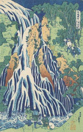 Reproduction of: The Falling Mist Waterfall at Mount Kurokami in Shimotsuke Province (Shimotsuke Kurokamiyama Kirifuri no taki), from the series A Tour of Waterfalls in Various Provinces (Shokoku taki meguri)