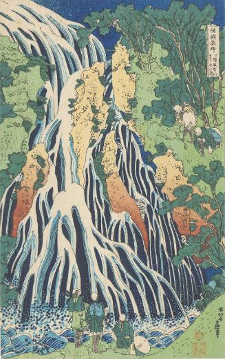 Reproduction of: The Falling Mist Waterfall at Mount Kurokami in Shimotsuke Province (Shimotsuke Kurokamiyama Kirifuri no taki), from the series A Tour of Waterfalls in Various Provinces (Shokoku taki meguri)