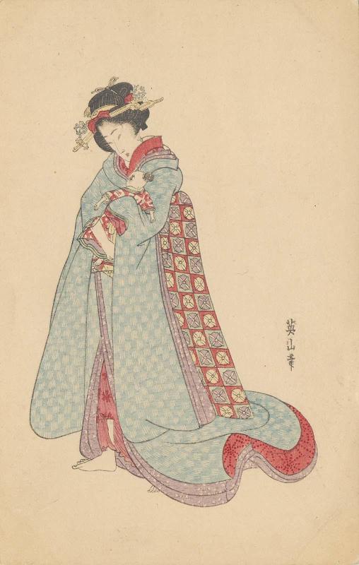 Young Woman Holding Doll, based on an unidentified print by Eizan