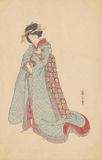 Young Woman Holding Doll, based on an unidentified print by Eizan