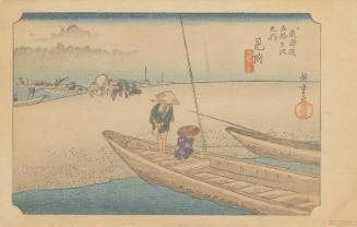 Reproduction of: Mitsuke: Tenryû River View (Mitsuke, Tenryûgawa zu), from the series Fifty-three Stations of the Tôkaidô Road (Tôkaidô gojûsan tsugi no uchi), also known as the First Tôkaidô or Great Tôkaidô