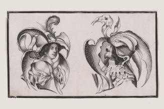 A Woman and a Man in Fantastic Headdresses, Hers with a Feather and His with the Head of a Turkey