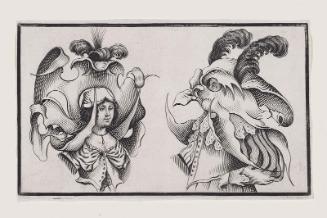 A Woman and a Masked Man Wearing Fantastic Headdresses, His with Two Large Plumes