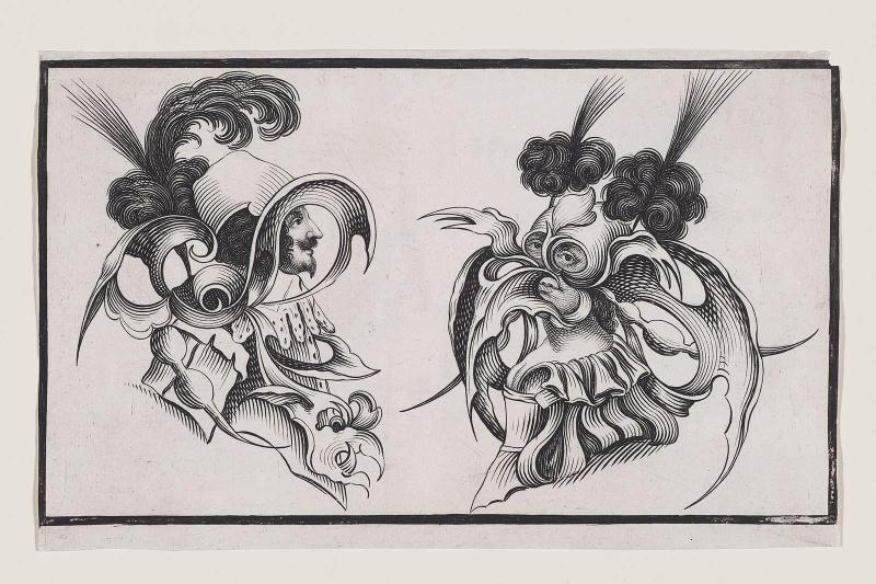 A Man and a Masked Woman Wearing Fantastic Headdresses, Hers with Two Plumes