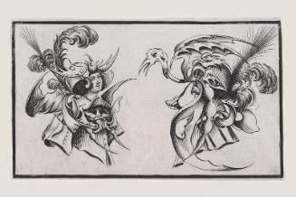 A Woman and a Masked Man Wearing Fantastic Headdresses, Hers with Plumes and His with the Head of a Bird