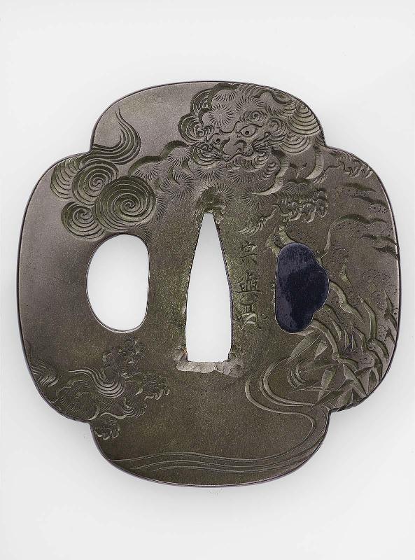 Tsuba with design of shishi and cub
