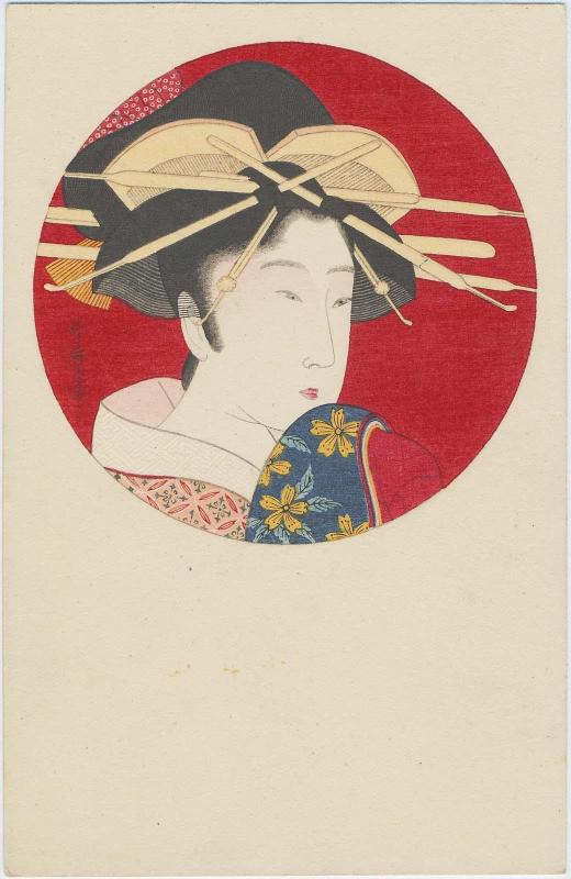 Circular Medallion with Bust of a Woman, after a print by Utamaro
