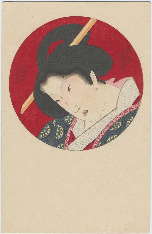 Circular Medallion with Bust of a Woman, after a print by Eizan