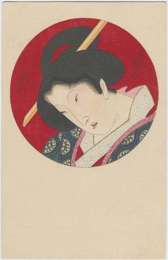 Circular Medallion with Bust of a Woman, after a print by Eizan