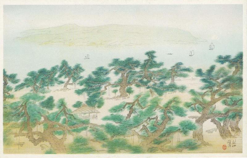 Sea Side View with Pine Trees from The Series The Commemoration of the Navy Inspection Ceremony  (Kankanshiki)