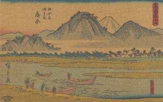 Reproduction of: No. 16 - Kanbara: Ferry on the Fuji River (Fujikawa funawatari), from the series The Tôkaidô Road - The Fifty-three Stations (Tôkaidô - Gojûsan tsugi no uchi)