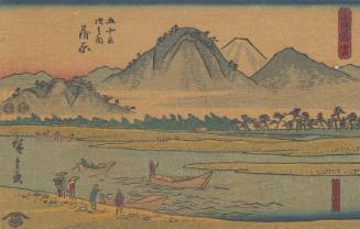 Reproduction of: No. 16 - Kanbara: Ferry on the Fuji River (Fujikawa funawatari), from the series The Tôkaidô Road - The Fifty-three Stations (Tôkaidô - Gojûsan tsugi no uchi)