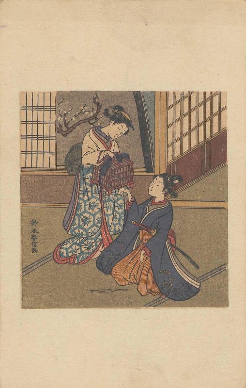 Reproduction of a Print by Harunobu: Young Couple with Birdcage