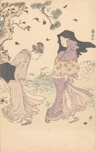 Reproduction of: Autumn Leaves in Wind, from the series Twelve Scenes of Popular Customs (Fûzoku jûni tsui)