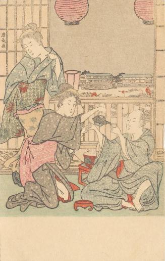 Drinking Party; reproduction of an unidentified print by Kiyonaga