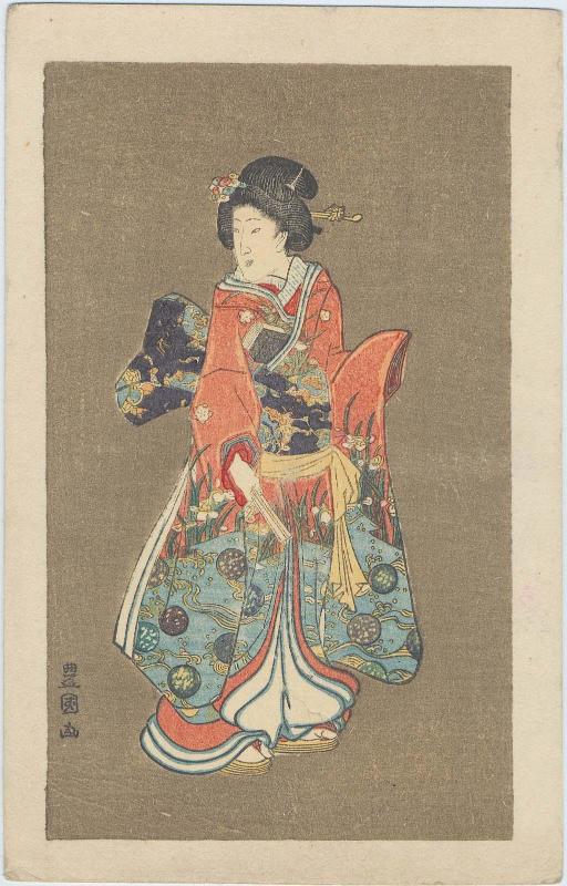 Woman Holding a Fan, after a print by Kunisada