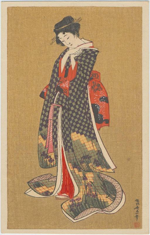 Standing Woman, based on a painting (?) by Hokusai