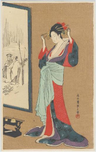 Reproduction of a Print by Eishi: Courtesan Adjusting Her Hairpins