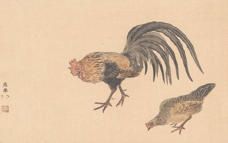 Rooster and Hen, based on a painting by Ôkyo