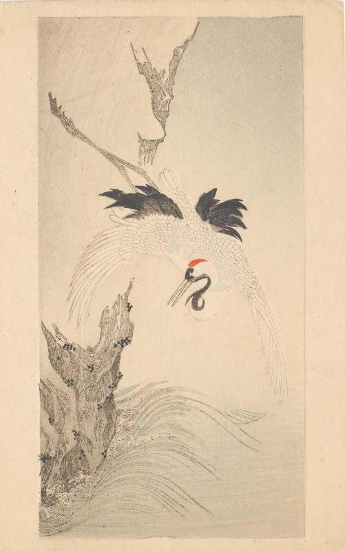 Crane Flying over Waves, based on a painting by Wen Zhengming
