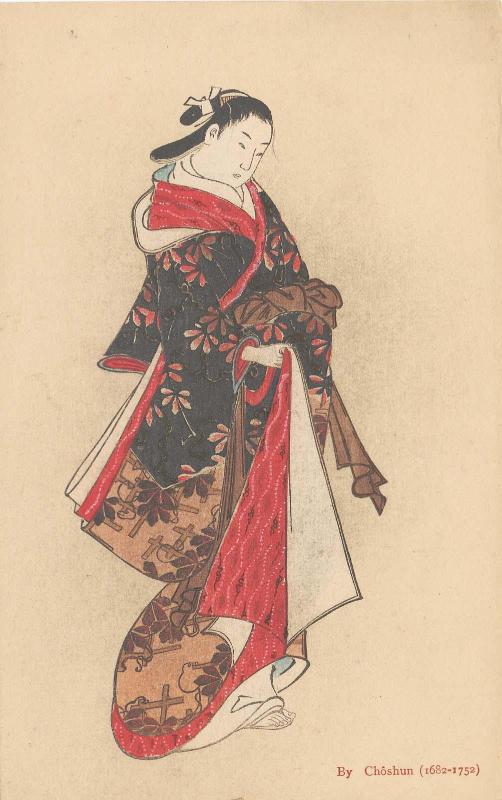 Standing Courtesan; reproduction of a painting by Chôshun