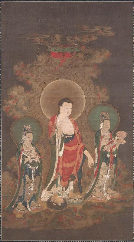 Amitabha trinity descending on clouds