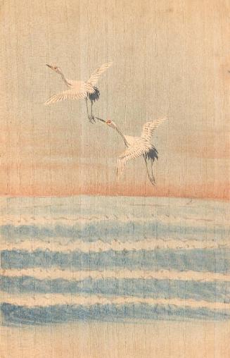 Cranes Flying over Waves