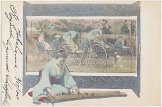 Woman Playing a Koto in front of a Screen