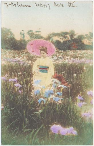 Woman with Parasol in an Iris Garden