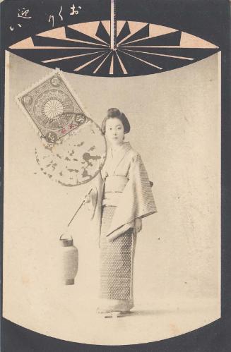 Young Woman with Lantern, Framed in Shape of Revolving Shadow Lantern