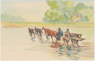 Cart Passing the River in Chinese Country Side