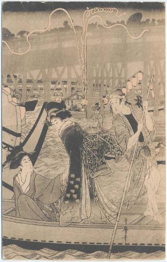 Reproduction of: Enjoying the Evening Cool at Ryôgoku Bridge (one sheet from a triptych)