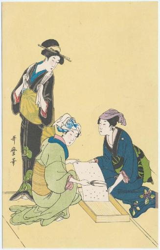 Reproduction of: No. 1 from the series Women Engaged in the Sericulture Industry (Joshoku kaiko tewaza-gusa)