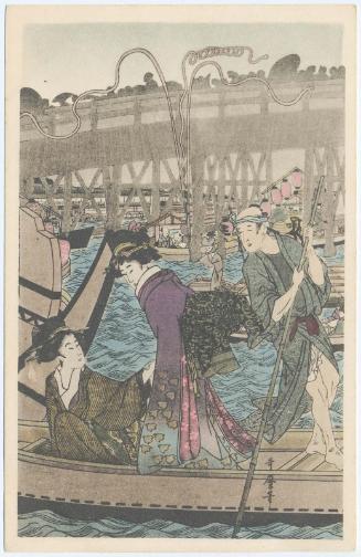 Reproduction of: Enjoying the Evening Cool at Ryôgoku Bridge (one sheet from a triptych)