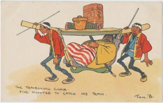 The Traveling Chair: Five MInutes to Catch His Train from The Series 2560 of Pictorial Post Cards