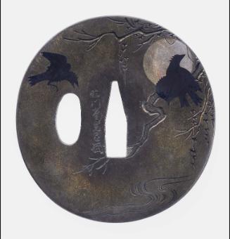 Tsuba with design of crows at dusk