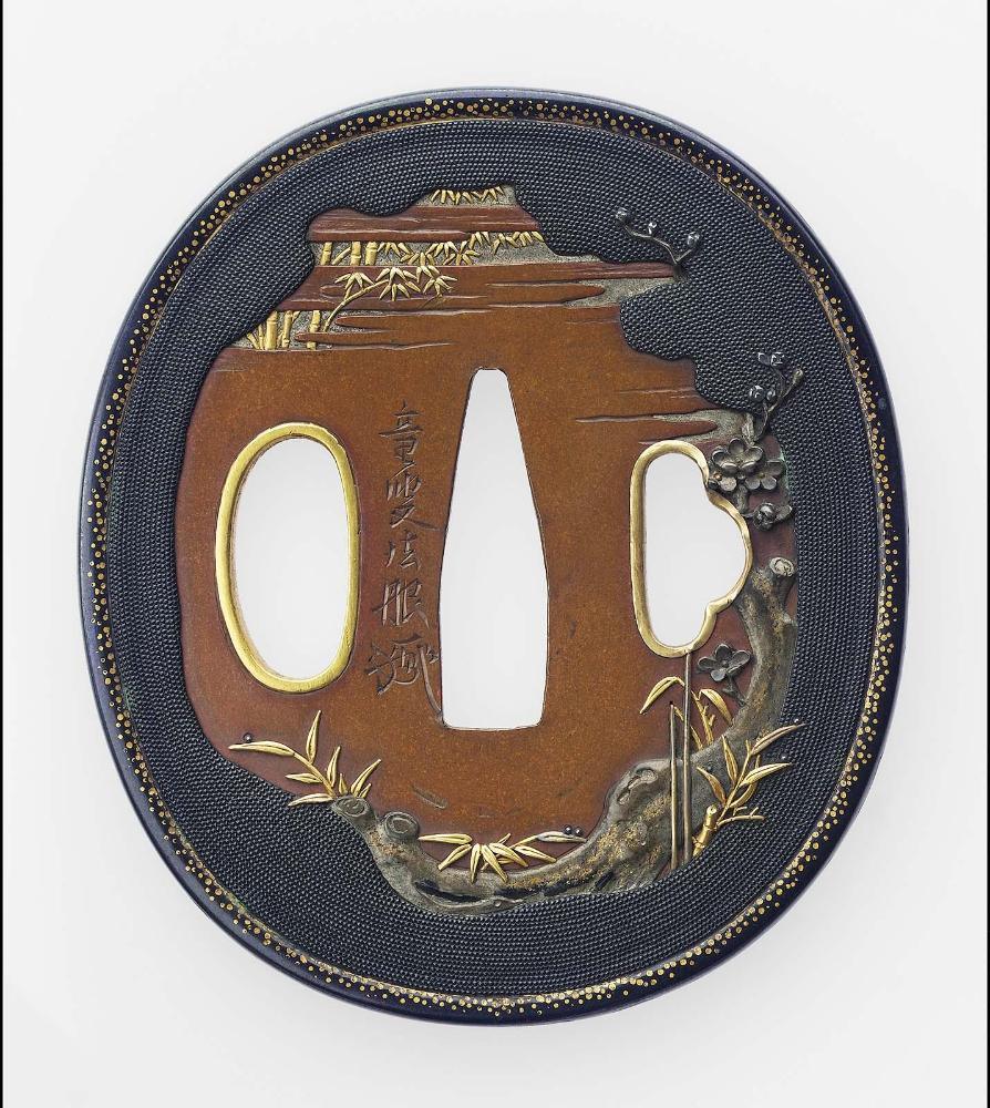 Tsuba with design of the Shikunshi (bamboo, orchid, chrysanthemum and plum)