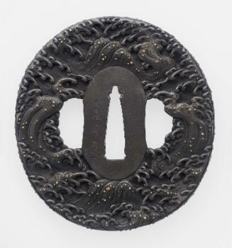 Tsuba with design of waves and spray