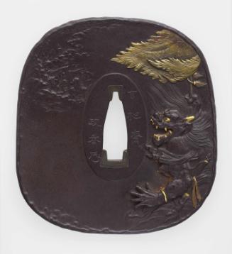 Tsuba with design of demon confronting a ghostly apparition