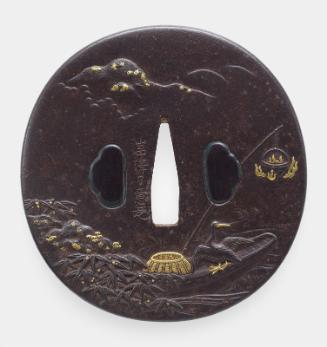 Tsuba with design of cormorant fishing