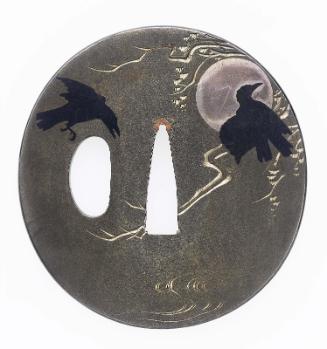 Tsuba with design of crows at dusk