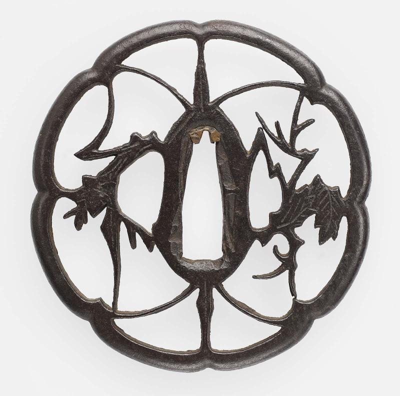 Tsuba with design of leaves and grasses