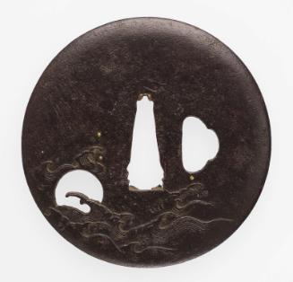 Tsuba with design of moon and waves