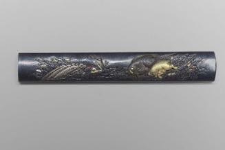 Kozuka with design of two wild boar running towards a mountain torrent
