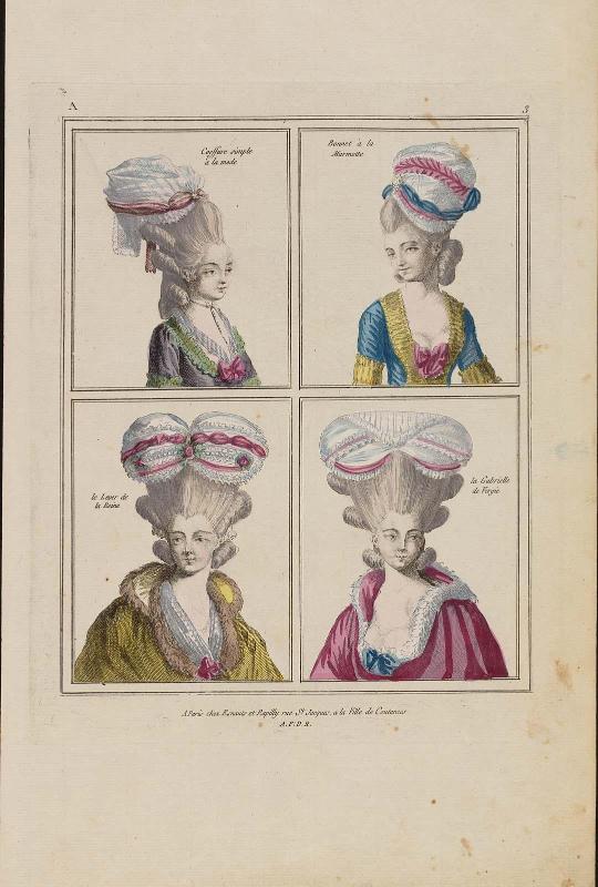 Gallerie des Modes et Costumes Français. 1ere Suite des Costumes François pour les Coiffures depuis 1776.  A.3 (duplicate) "Coeffure simple à la mode..."