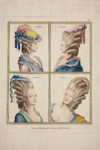 Gallerie des Modes et Costumes Français. 1ere Suite des Costumes François pour les Coiffures depuis 1776.  A.5 "la Phrigienne..."
