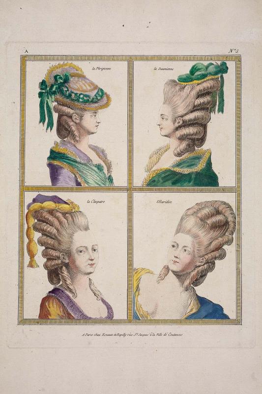 Gallerie des Modes et Costumes Français. 1ere Suite des Costumes François pour les Coiffures depuis 1776.  A.5 (duplicate) "la Phrigienne..."