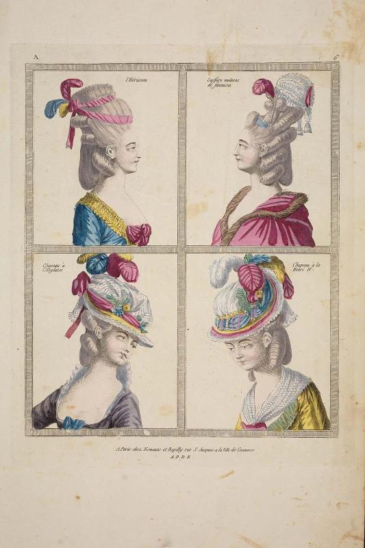 Gallerie des Modes et Costumes Français. 1ere Suite des Costumes François pour les Coiffures depuis 1776.  A.6 "l'Hérisson..."